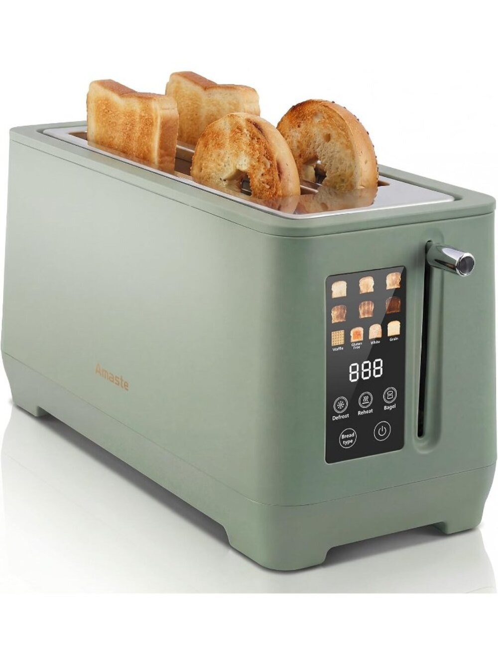 4 Slice Green Long Slot Touch Screen with Digital Countdown Retro Toaster